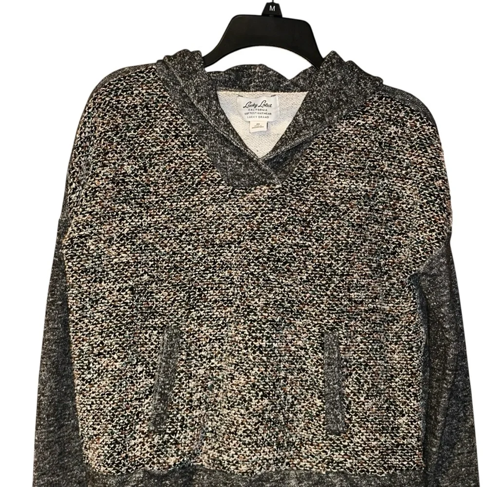 Lucky Brand Lucky Lotus Y2K Womens‎ Gray Knit Hooded Sweater Medium Metallic
